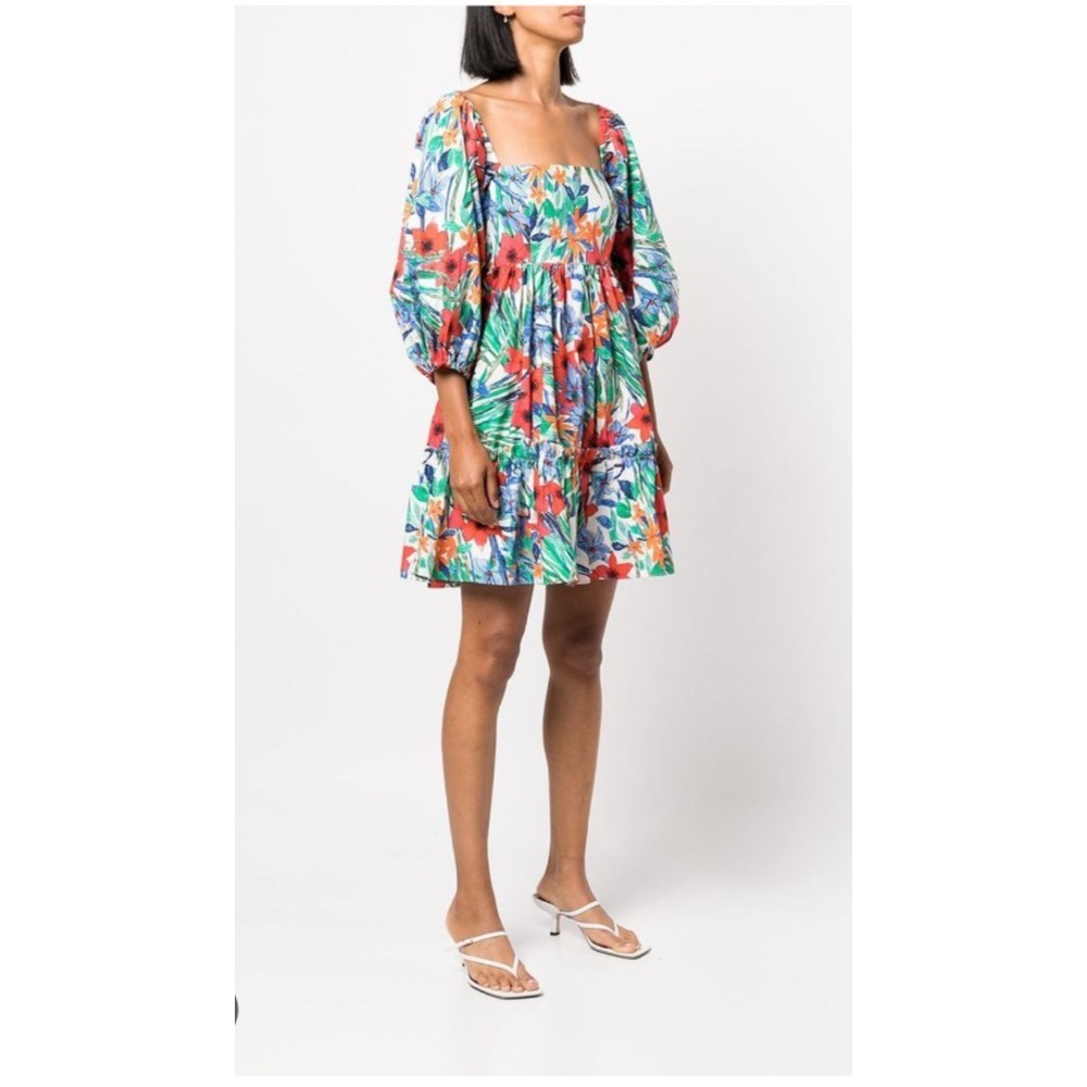 Cara Cara Sip Sip Garden Print Colorful Puff‎ Sleeve Floral Mini Dress Ruffle S